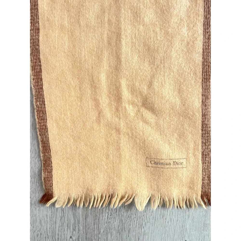Christian Dior Wool Scarf Beige Fringe Logo Luxury Unisex Winter Wrap